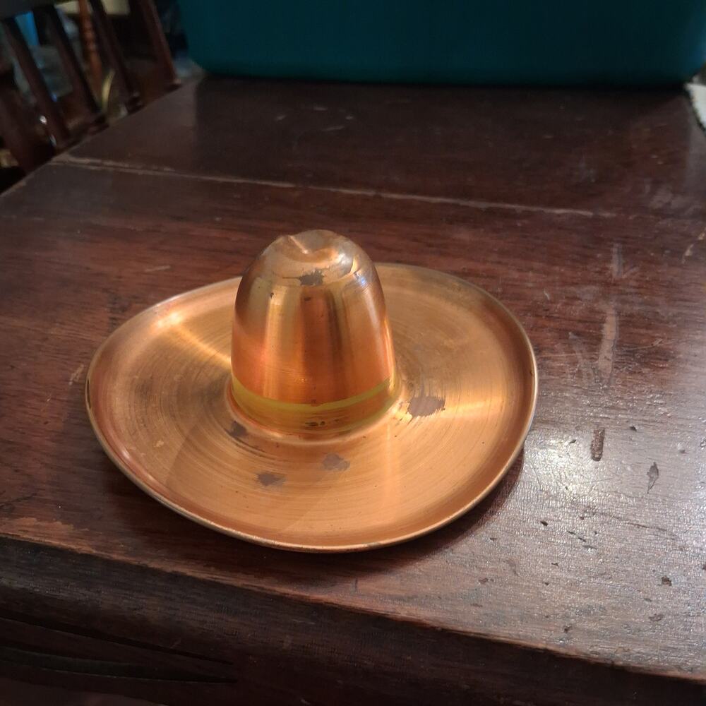 Vintage copper cowboy hat ash tray trinket dish western